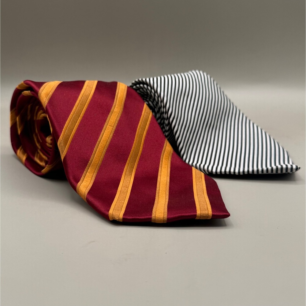 David Donahue Ties Mens OS 2-Pack Silk Striped Burgundy Gold Black White